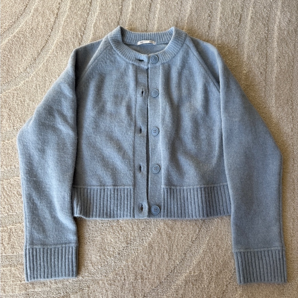 GU Soft Blue Crewneck Button-Front Women's Sweater